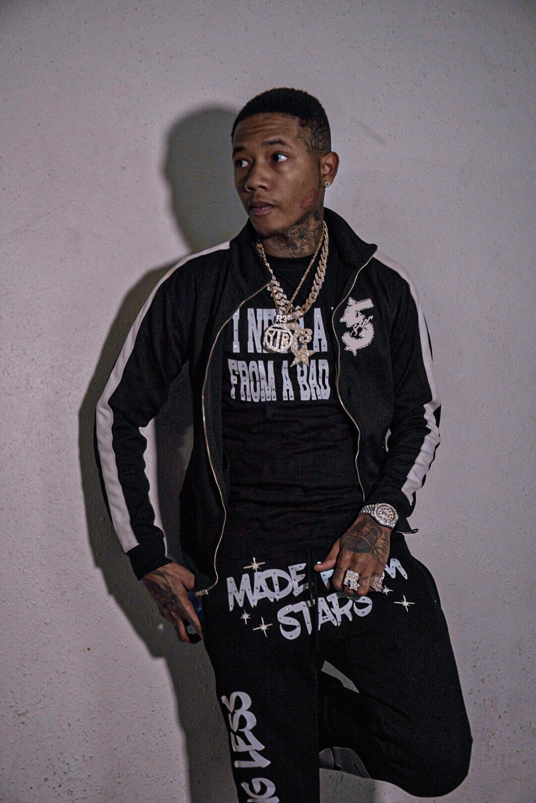 Made From Stars Rhinestone Track Jacket - Matte Black/White