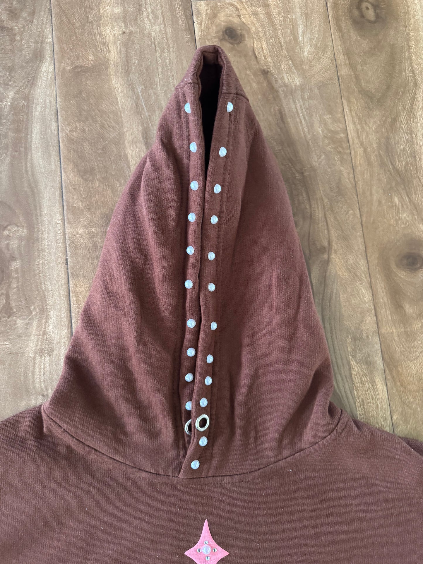 FiveStarss Rhinestone Puff Hoodie - Brown & Pink