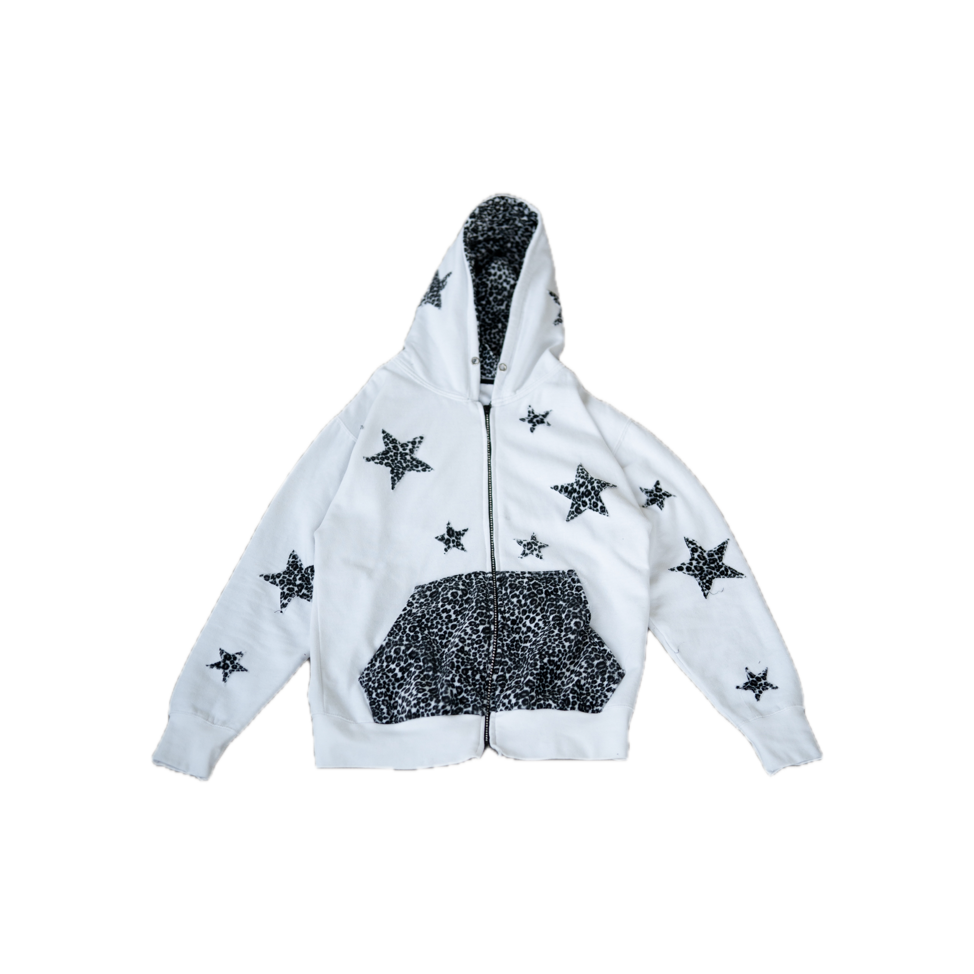 Rhinestone Leopard Print Zip Up Hoodie - White – FIVESTARSSAPPAREL