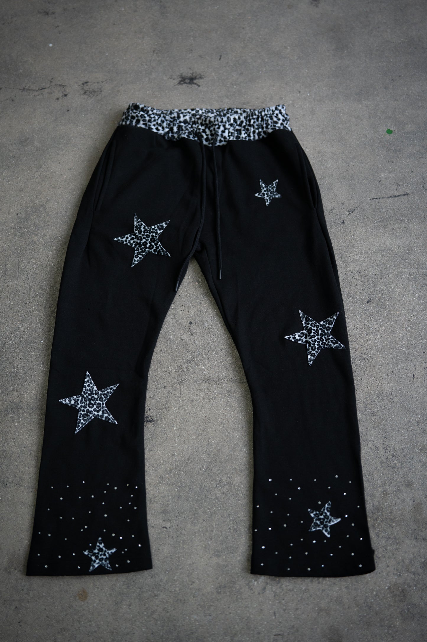 Rhinestone Leopard Print Set- Black (Top & Bottom)