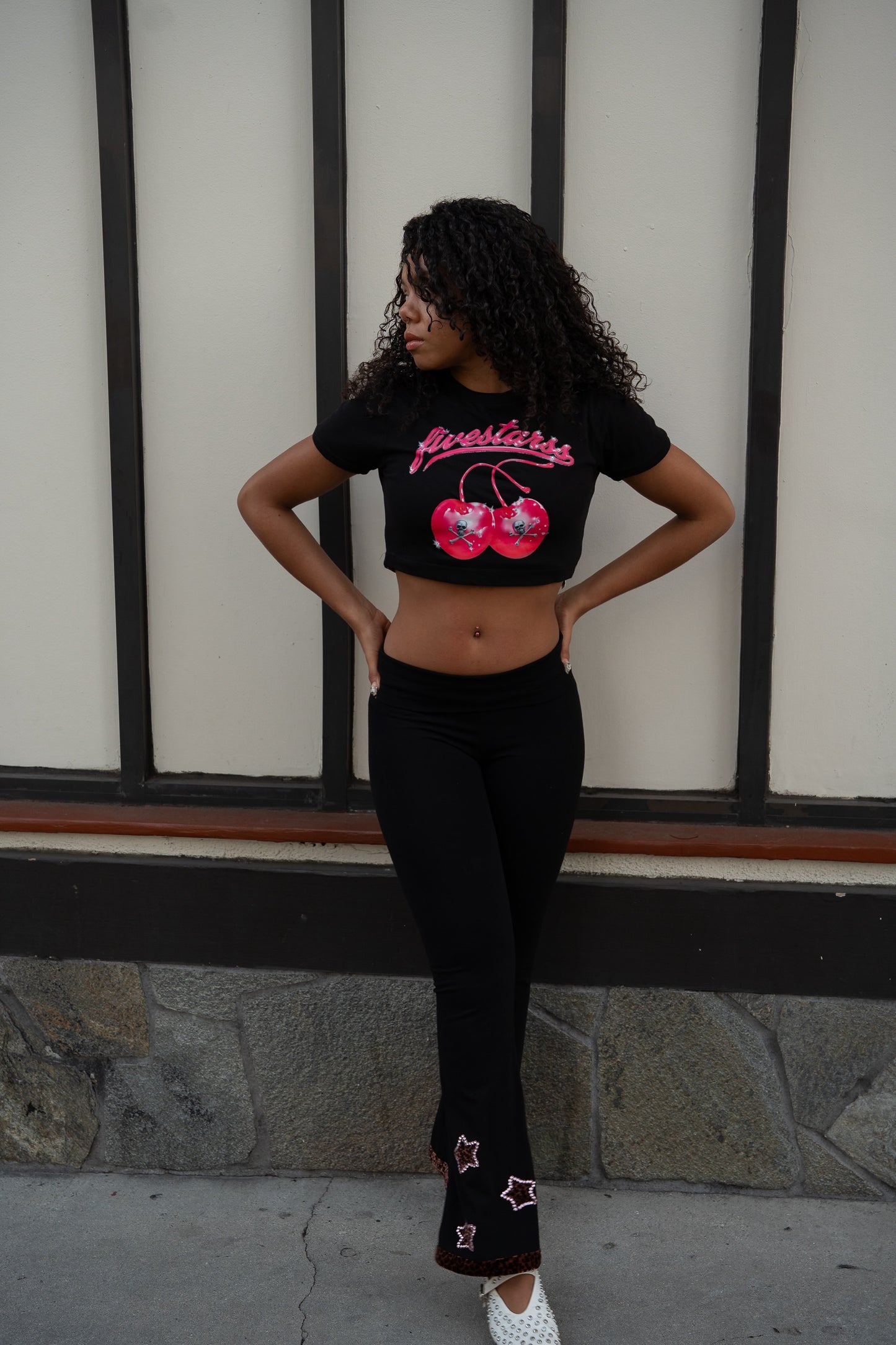 Fivestarss Skull Love Crop Top - Black