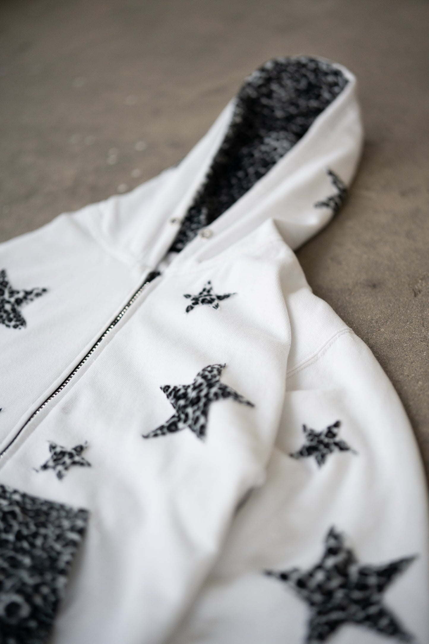 Leopard Print Zip Up Hoodie - White