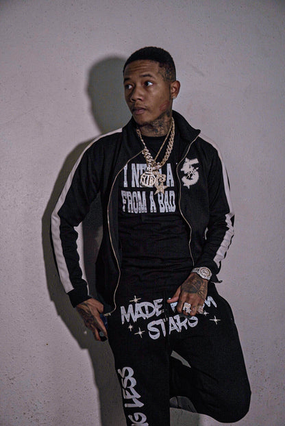 Made From Stars Rhinestone Track Jacket - Matte Black/White