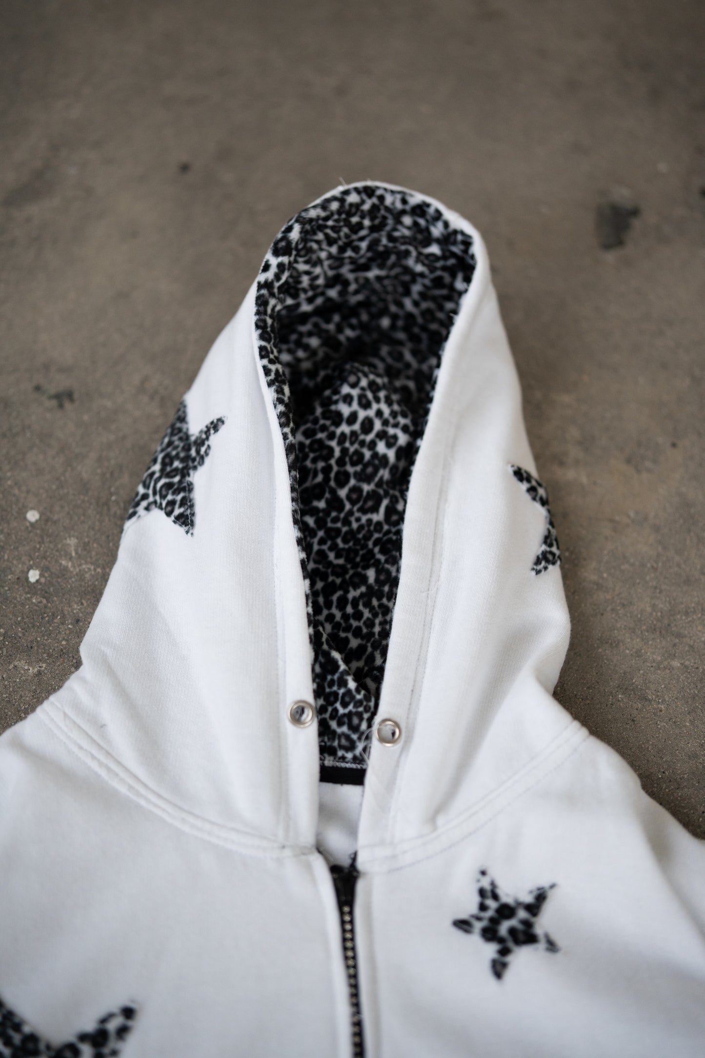 Leopard Print Zip Up Hoodie - White