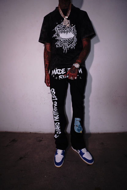 Star Made Rhinestone Stacked Sweats - Opium Black/White