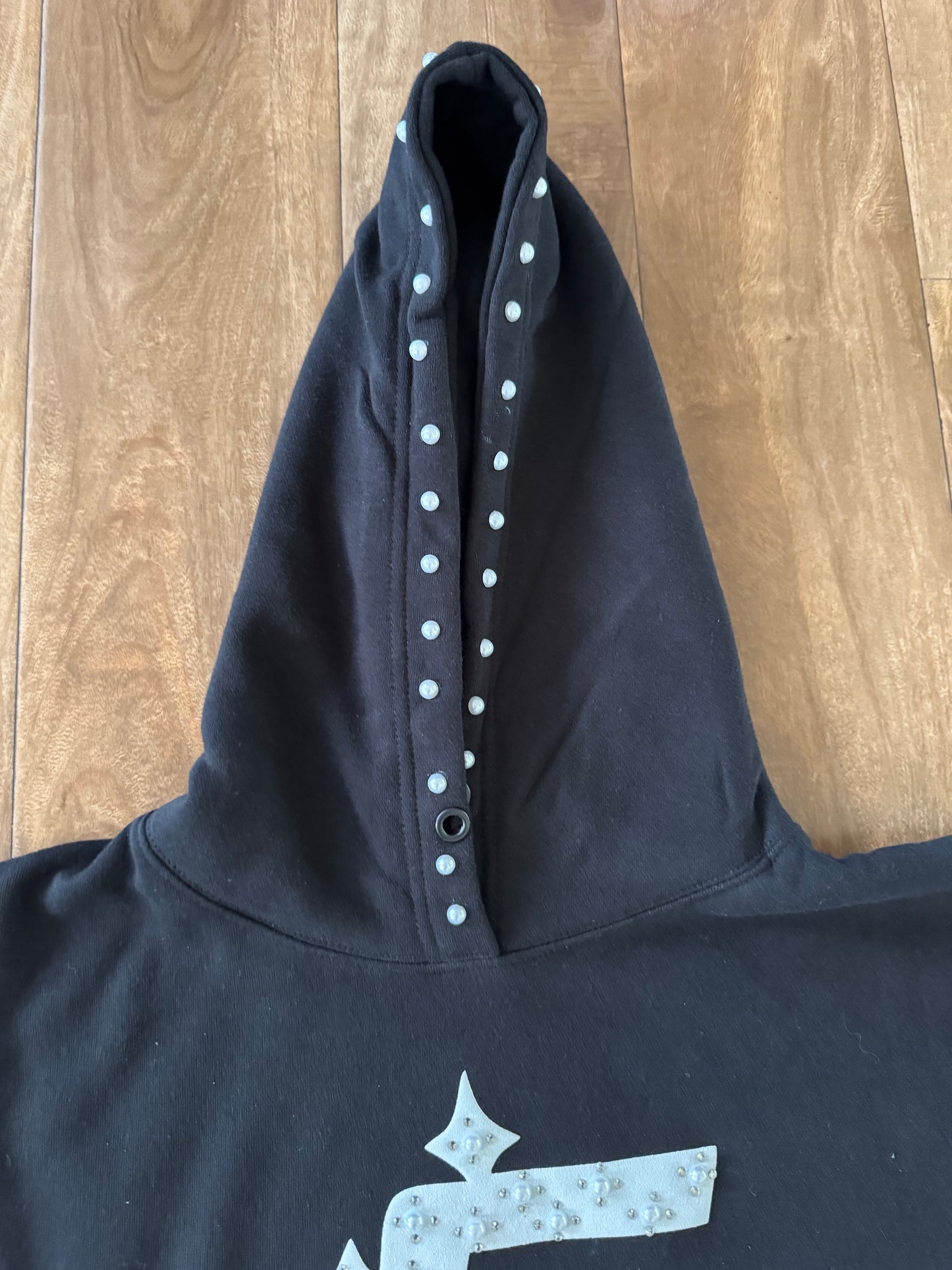 FiveStarss Rhinestone Puff Hoodie - Black & White