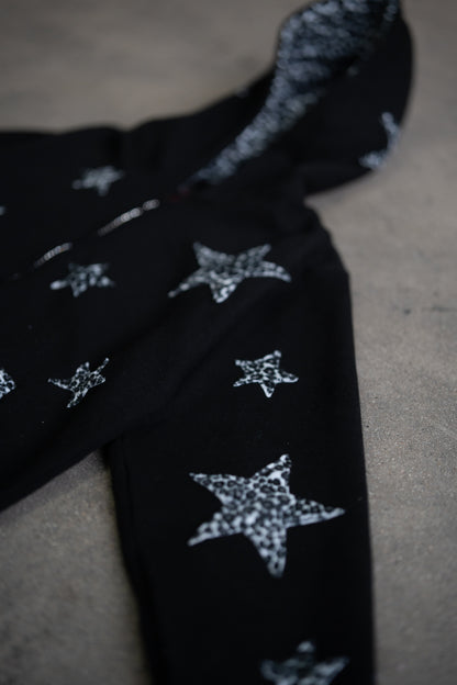 Leopard Print Zip Up Hoodie - Black