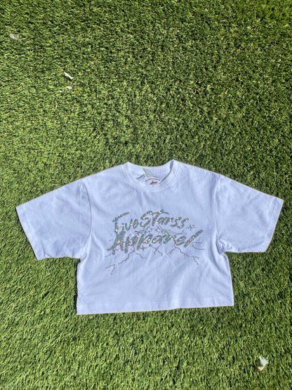 Fivestarss Glitter Crop Top - White & Silver