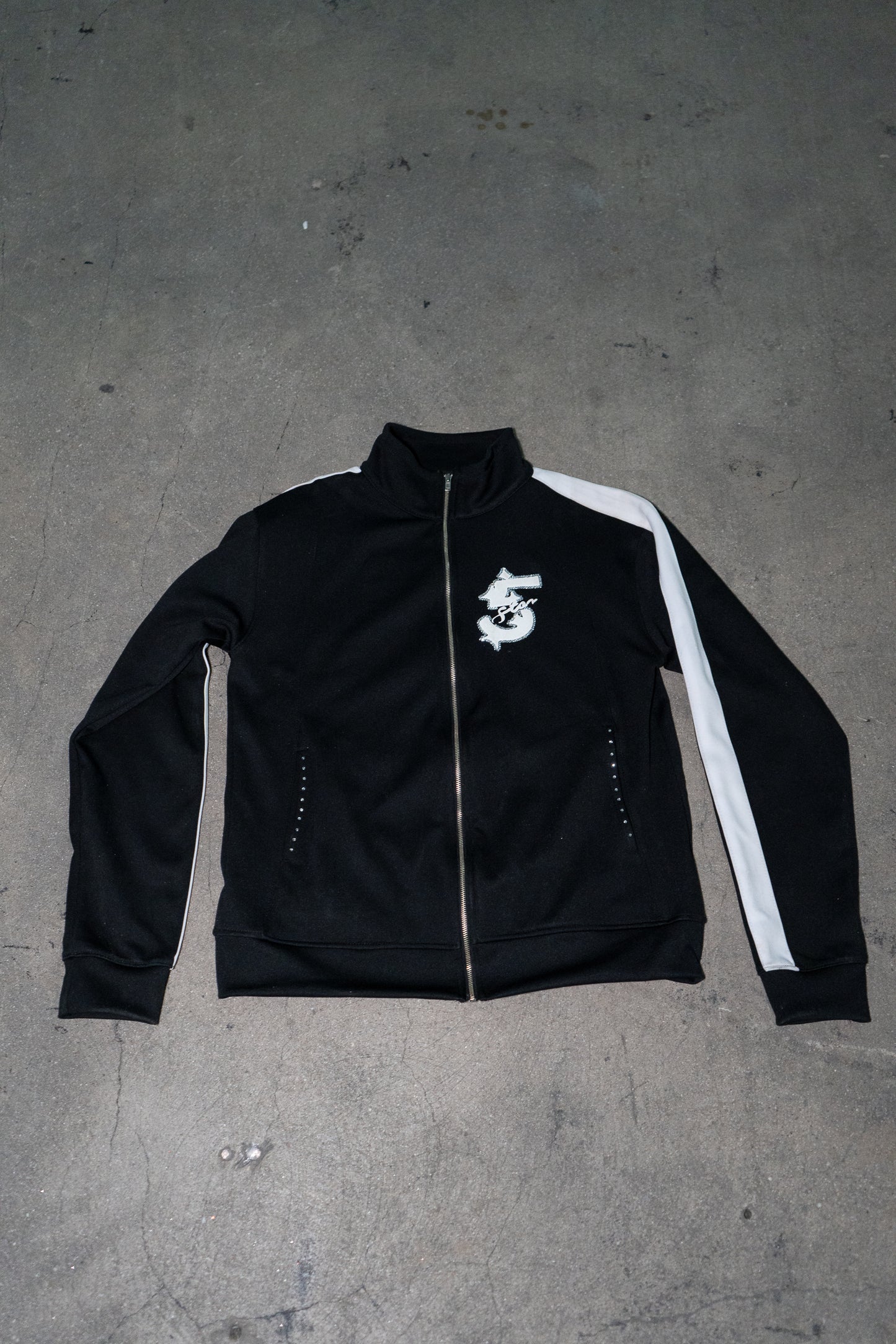 Made From Stars Rhinestone Track Jacket - Matte Black/White