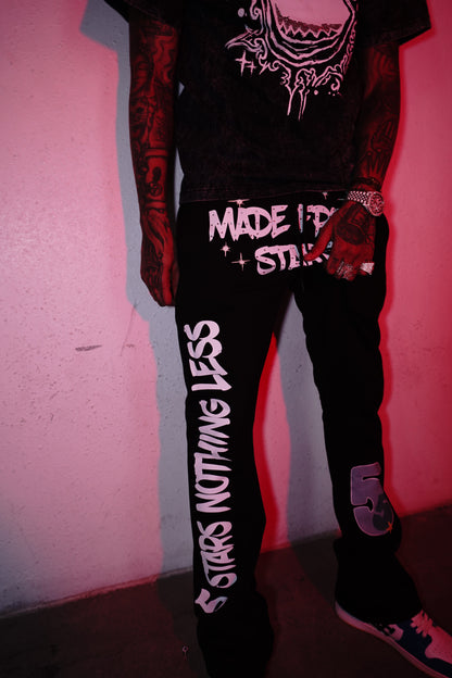 Star Made Rhinestone Stacked Sweats - Opium Black/White