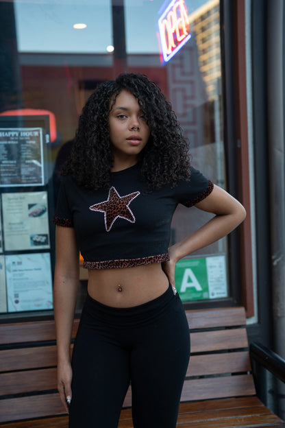Fivestarss Cheetah Crop Tee - Black