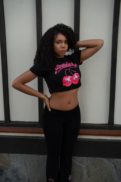 Fivestarss Skull Love Crop Top - Black