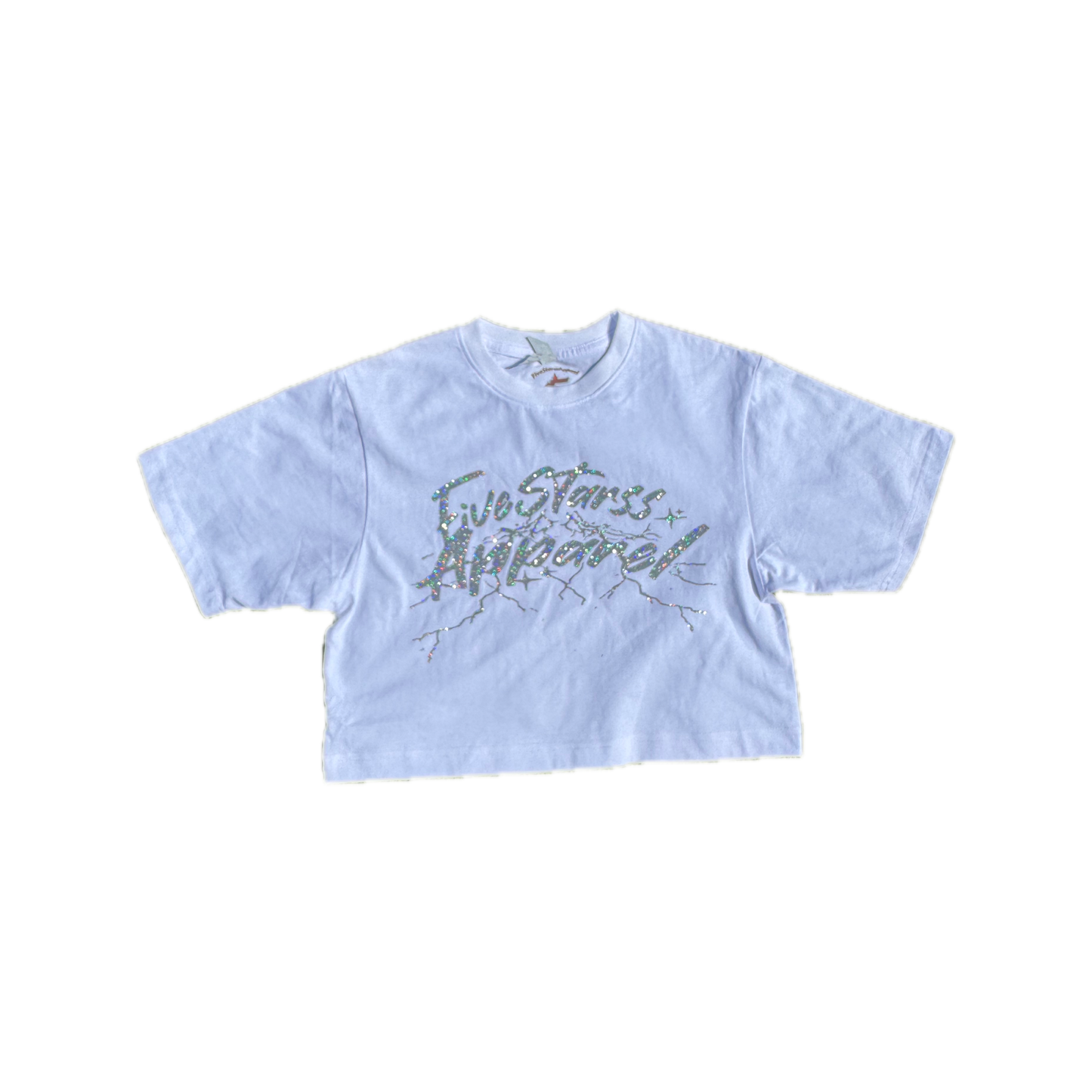 Fivestarss Glitter Crop Top - White & Silver
