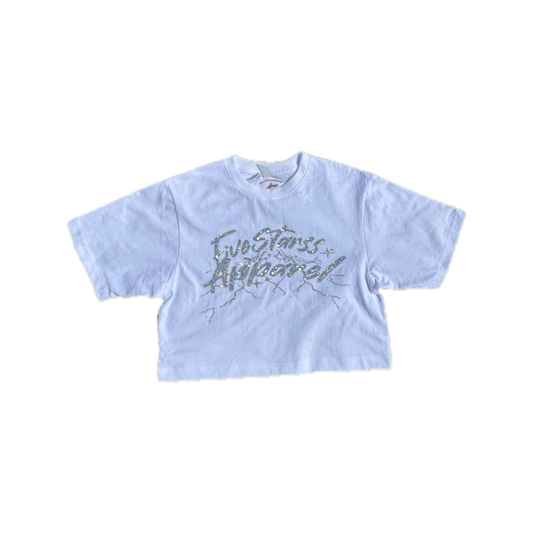 Fivestarss Glitter Crop Top - White & Silver