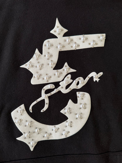 FiveStarss Rhinestone Puff Hoodie - Black & White