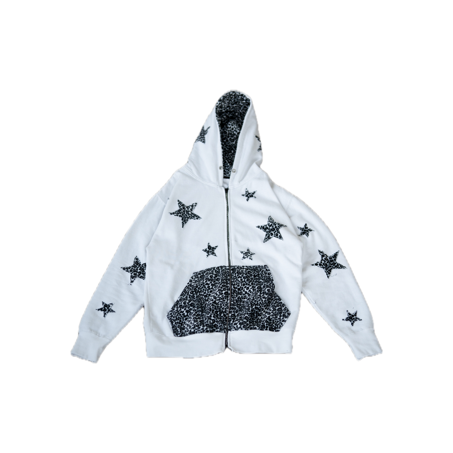 Leopard Print Zip Up Hoodie - White