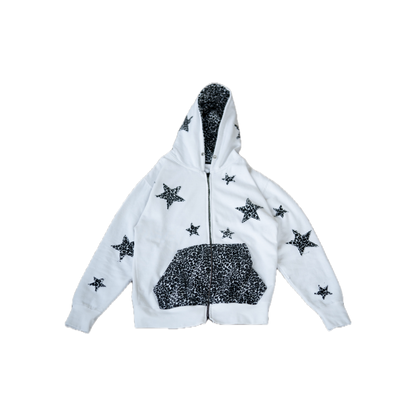 Leopard Print Zip Up Hoodie - White