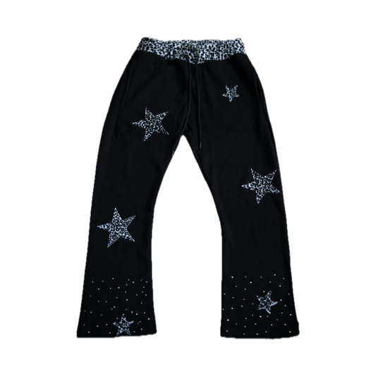 Leopard Print Stacked Sweats - Black