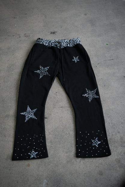 Leopard Print Stacked Sweats - Black