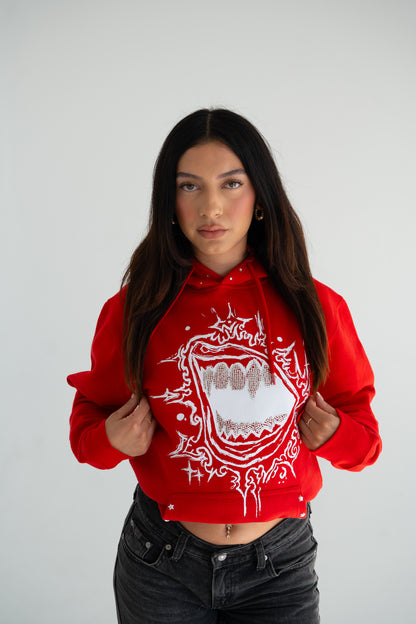 Fallen Stars Rhinestone Hoodie - Cherry Red Unisex