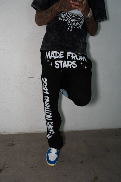 Star Made Rhinestone Stacked Sweats - Opium Black/White