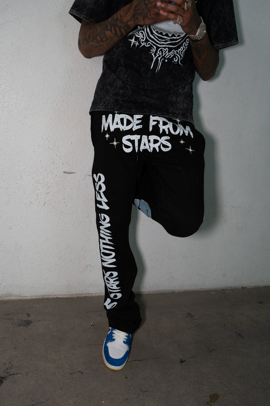 Star Made Rhinestone Stacked Sweats - Opium Black/White