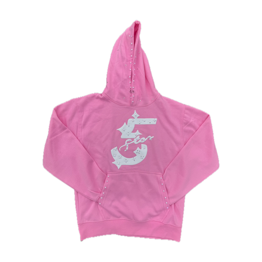 Fivestarss Rhinestone Puff Hoodie - Pink Burst