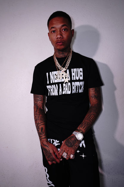 I Need A Hug From A Bad B**** Rhinestone Tee - Opium Black