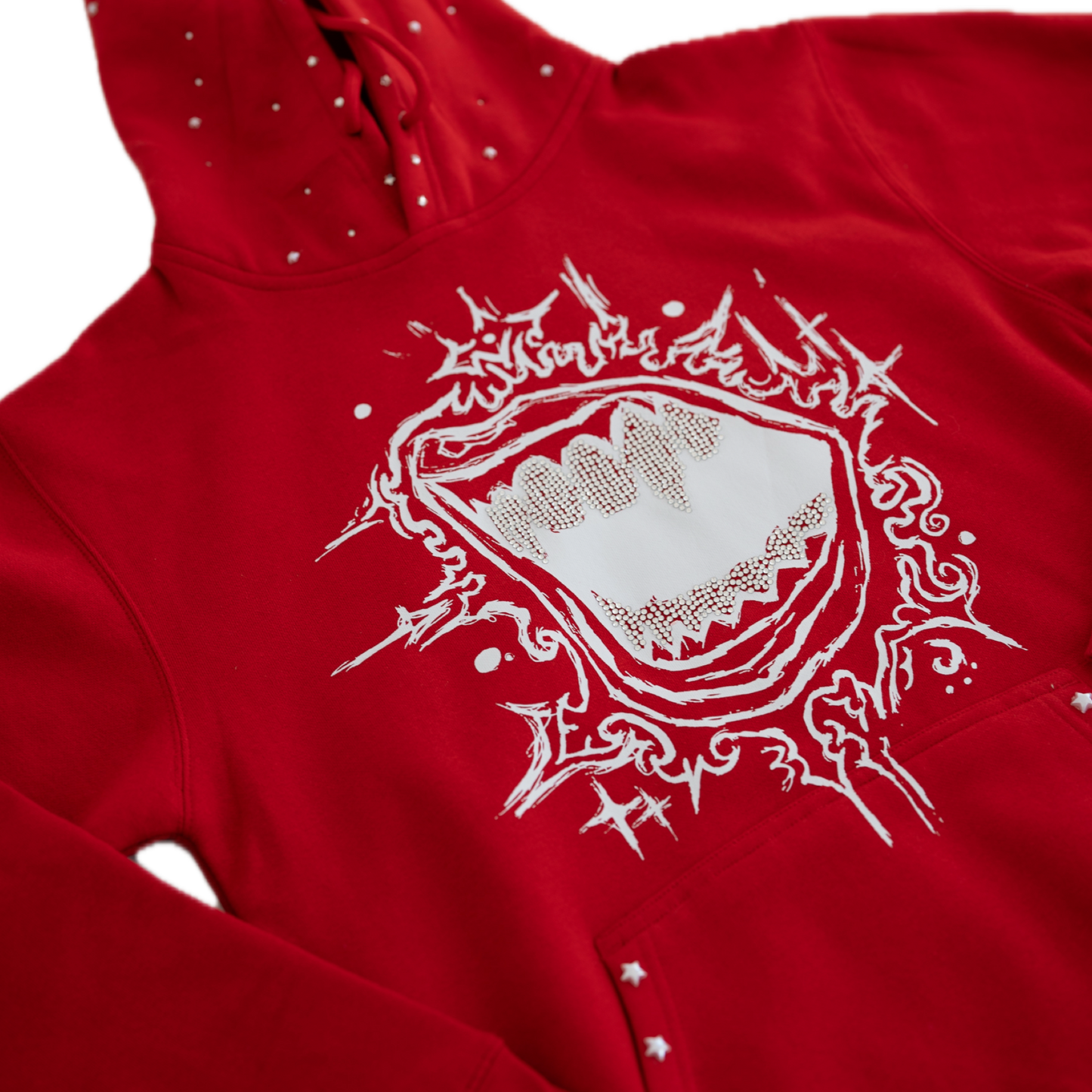 Fallen Stars Rhinestone Hoodie - Cherry Red Unisex