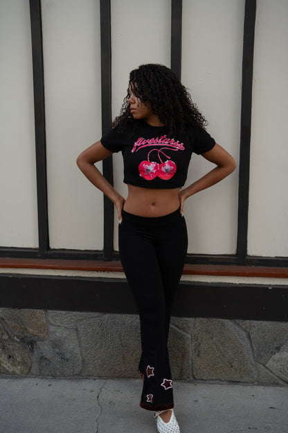 Fivestarss Skull Love Crop Top - Black