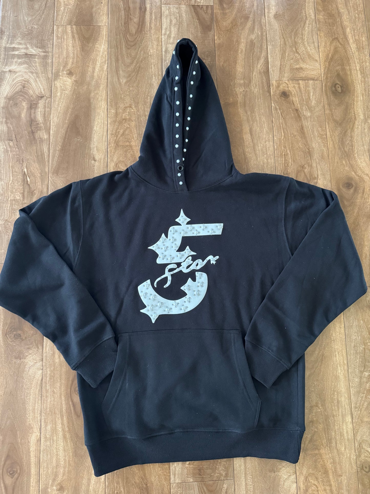 FiveStarss Rhinestone Puff Hoodie - Black & White